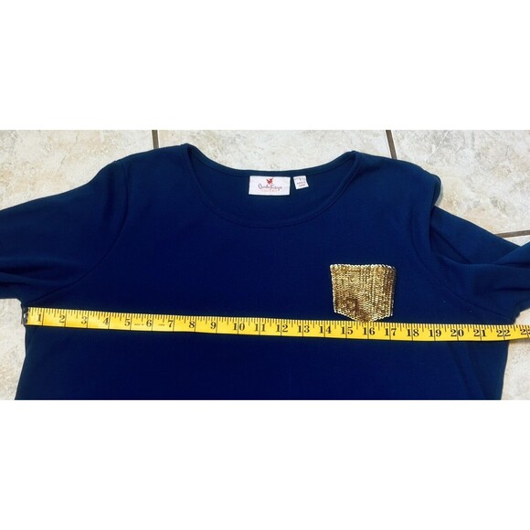 Quacker Factory Women Size L Blue Long Sleeve Sequined Front Pocket - Picture 7 of 11